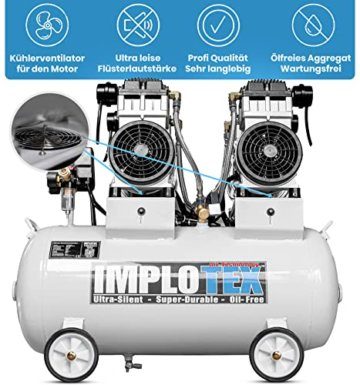 3000W 4PS Silent Flüsterkompressor Druckluftkompressor 65dB leise ölfrei flüster Kompressor Compressor IMPLOTEX - 2