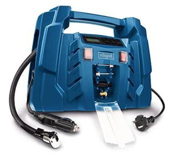 Scheppach Kompressor Airforce 5 mit digitaler Anzeige | 12V / 230V Anschluss für KFZ/Auto | tragbarer Kofferkompressor | 8bar Arbeitsdruck | 150W | Ansaugleistung 36,5 l/min | inkl. Zubehör - 1