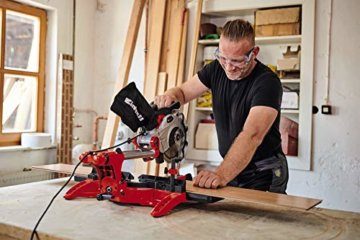 Einhell Zug-Kapp-Gehrungssäge TC-SM Dual (Neuheit 2020) (1.500 W, Ø210 x Ø30 mm Sägeblatt, 31 cm/21 cm Schnittbreite 90°/45°, Zugfunktion, Spannvorrichtung, inkl. Hartmetall-Sägeblatt) True Red - 2