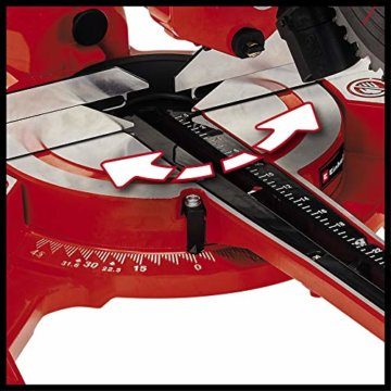 Einhell Zug-Kapp-Gehrungssäge TC-SM Dual (Neuheit 2020) (1.500 W, Ø210 x Ø30 mm Sägeblatt, 31 cm/21 cm Schnittbreite 90°/45°, Zugfunktion, Spannvorrichtung, inkl. Hartmetall-Sägeblatt) True Red - 4