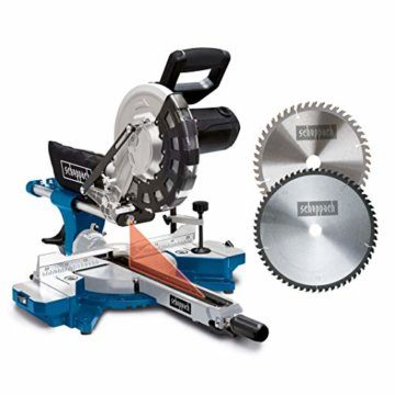Scheppach HM254 Kappzugsäge mit Softstart & Laser - 2000W Leistung |Ø 255mm Sägeblatt | Schnittbreite/höhe: 340mm x 90mm | Drehtisch mit Schnellarretierung | Kappsäge Gehrungssäge | inkl. 2. Sägeblatt - 1