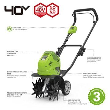 Greenworks Akku-Bodenhacke G40TL (Li-Ion 40V Akku Bodenfräse mit spezialgehärteten 4 Hackmessern Arbeitstiefe 20cm Arbeitsbreite 26cm ohne Akku und Ladegerät) - 2
