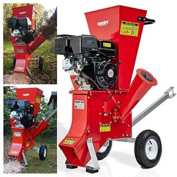 HECHT Benzin Häcksler groß mit kraftvollem 13 PS 4 - Takt Motor & 389 ccm – Schredder ideal für Gartenabfälle, Ast werk & Holz bis zu 89 mm Durchmesser – mit zwei Einfülltrichter, Fahrwerk, Deichsel - 1