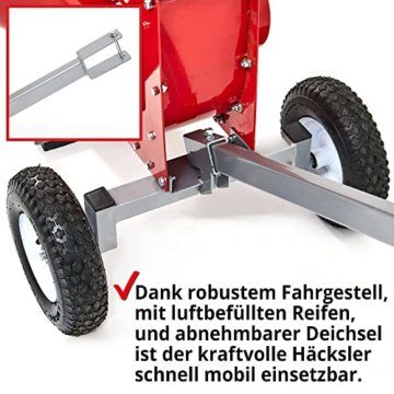 HECHT Benzin Häcksler groß mit kraftvollem 13 PS 4 - Takt Motor & 389 ccm – Schredder ideal für Gartenabfälle, Ast werk & Holz bis zu 89 mm Durchmesser – mit zwei Einfülltrichter, Fahrwerk, Deichsel - 8
