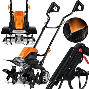 MASKO® elektrische Motorhacke 1500 Watt | 45cm Arbeitsbreite 20cm Arbeitstiefe | Bodenhacke | Ackerfräse Kultivator Gartenfräse | Elektro Hacke | klappbarer Handgriff | Metallgehäuse | Transporträder - 1