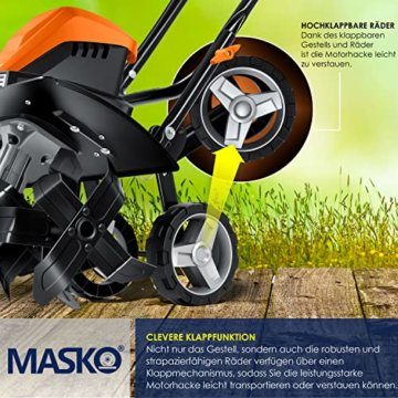MASKO® elektrische Motorhacke 1500 Watt | 45cm Arbeitsbreite 20cm Arbeitstiefe | Bodenhacke | Ackerfräse Kultivator Gartenfräse | Elektro Hacke | klappbarer Handgriff | Metallgehäuse | Transporträder - 5