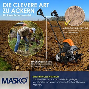 MASKO® elektrische Motorhacke 1500 Watt | 45cm Arbeitsbreite 20cm Arbeitstiefe | Bodenhacke | Ackerfräse Kultivator Gartenfräse | Elektro Hacke | klappbarer Handgriff | Metallgehäuse | Transporträder - 6