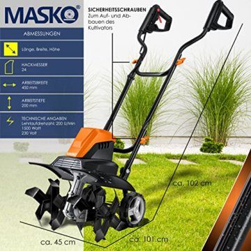 MASKO® elektrische Motorhacke 1500 Watt | 45cm Arbeitsbreite 20cm Arbeitstiefe | Bodenhacke | Ackerfräse Kultivator Gartenfräse | Elektro Hacke | klappbarer Handgriff | Metallgehäuse | Transporträder - 7