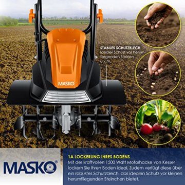 MASKO® elektrische Motorhacke 1500 Watt | 45cm Arbeitsbreite 20cm Arbeitstiefe | Bodenhacke | Ackerfräse Kultivator Gartenfräse | Elektro Hacke | klappbarer Handgriff | Metallgehäuse | Transporträder - 9