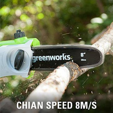 Greenworks Tools Akku-Hochentaster (Li-Ion 40V 20cm Schwertlänge 8 m/s Kettengeschwindigkeit Teleskop-Alustange 3-teilig inklusive 2 Ah Akku und Ladegerät), 20157UA, Grün - 5