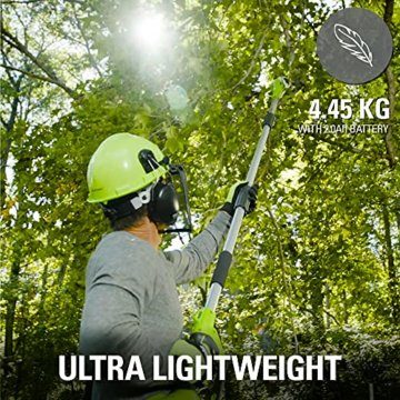 Greenworks Tools Akku-Hochentaster (Li-Ion 40V 20cm Schwertlänge 8 m/s Kettengeschwindigkeit Teleskop-Alustange 3-teilig inklusive 2 Ah Akku und Ladegerät), 20157UA, Grün - 8