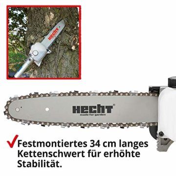 HECHT Benzin Hochentaster Teleskopsäge Motorsäge mit 26 ccm Hubraum, 34 cm Schwert und Teleskobstange bis zu 4,27 m Verlängerung für kraftvolles sicheres sägen in hohen Baumkronen (Hochentaster Rot) - 7