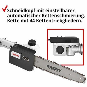 HECHT Benzin Hochentaster Teleskopsäge Motorsäge mit 26 ccm Hubraum, 34 cm Schwert und Teleskobstange bis zu 4,27 m Verlängerung für kraftvolles sicheres sägen in hohen Baumkronen (Hochentaster Rot) - 8
