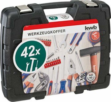 kwb Werkzeug-Koffer inkl. Schrauber-Bits, 42-teilig, gefüllt, robust und hochwertig, ideal für den Haushalt o. die Garage, GS geprüft, im praktischen Kunststoffkoffer, Rot, Blau, Grau - 6