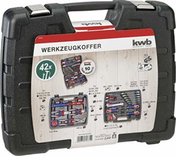 kwb Werkzeug-Koffer inkl. Schrauber-Bits, 42-teilig, gefüllt, robust und hochwertig, ideal für den Haushalt o. die Garage, GS geprüft, im praktischen Kunststoffkoffer, Rot, Blau, Grau - 7
