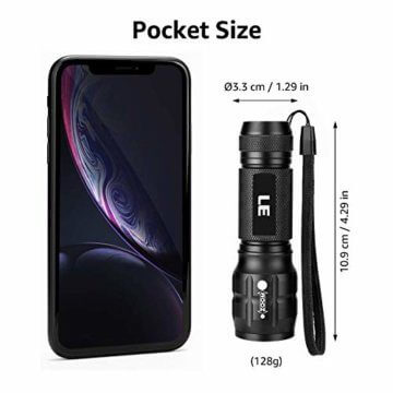 LE LED Taschenlampe, Extrem Hell zoombare Taschenlampen für Outdoor, Mini Tragbarer Flashlight, Wasserdicht Camping Handlampe für Kinder, Männer, Frauen (inkl.3xAAA-Batterien ) - 5
