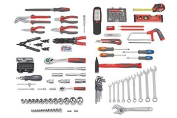 Meister Werkzeugtrolley 156-teilig - Werkzeug-Set-Mit Rollen- Teleskophandgriff/Profi Werkzeugkoffer befüllt/Werkzeugkiste fahrbar auf Rollen/Werkzeugbox komplett mit Werkzeug, Schwarz/Silber, 8971440 - 15