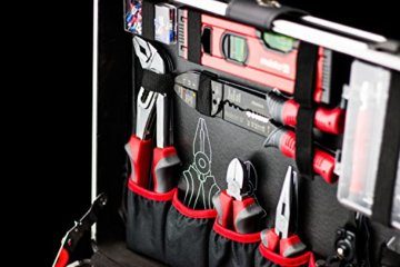 Meister Werkzeugtrolley 156-teilig - Werkzeug-Set-Mit Rollen- Teleskophandgriff/Profi Werkzeugkoffer befüllt/Werkzeugkiste fahrbar auf Rollen/Werkzeugbox komplett mit Werkzeug, Schwarz/Silber, 8971440 - 6