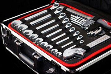 Meister Werkzeugtrolley 156-teilig - Werkzeug-Set-Mit Rollen- Teleskophandgriff/Profi Werkzeugkoffer befüllt/Werkzeugkiste fahrbar auf Rollen/Werkzeugbox komplett mit Werkzeug, Schwarz/Silber, 8971440 - 7