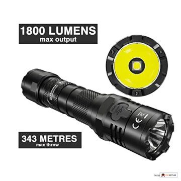 Nitecore P20i Taktische Taschenlampe - LED 1800 Lumen Strobe Ready - 343 Metern Taschenlampe Aufladbar USB C ([ mit 21700 Akku ]) - 2