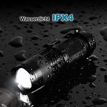 PUAIDA Mini LED Taschenlampe, Superhelle Zoombar LED Taschenlampen mit 3 Modi, Wasserdichte Handlampe Taschenlampen für Kinder, Geschenk, Angeln, Wandern und Camping (2 Stück) - 3