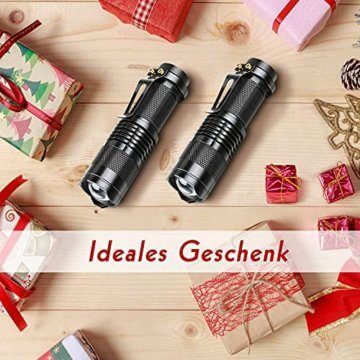 PUAIDA Mini LED Taschenlampe, Superhelle Zoombar LED Taschenlampen mit 3 Modi, Wasserdichte Handlampe Taschenlampen für Kinder, Geschenk, Angeln, Wandern und Camping (2 Stück) - 7