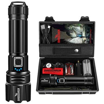 Shadowhawk Taschenlampe Led 10000 Lumen, Extrem Hell Taschenlampe USB Aufladbar Taktische Taschenlampen Mit holster XHP70.2, IP67 Wasserdicht 5 Lichtmodi für Camping Wandern Notfälle(26650 Akku) - 1