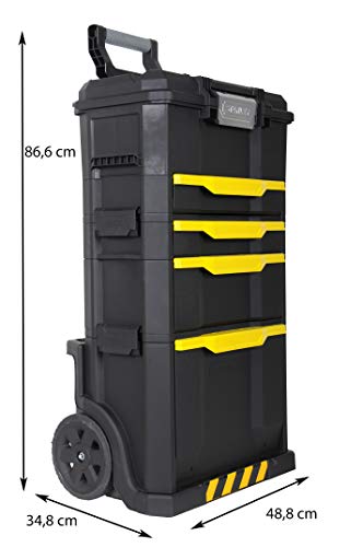 Stanley Rollende Werkstatt (77,8 x 48,8 x 34,8 cm, 2-in-1, modular aufgebaut, drei entnehmbare Werkzeugboxen mit Schnellverschluss, Teleskopgriff aus Aluminium) STST1-70344 - 2