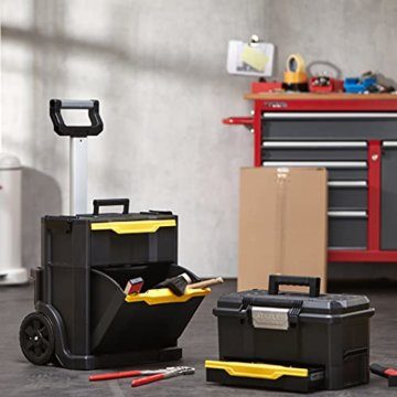 Stanley Rollende Werkstatt (77,8 x 48,8 x 34,8 cm, 2-in-1, modular aufgebaut, drei entnehmbare Werkzeugboxen mit Schnellverschluss, Teleskopgriff aus Aluminium) STST1-70344 - 5