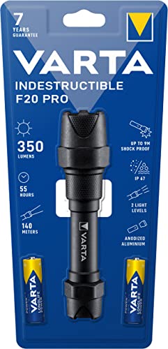 VARTA Taschenlampe LED 6 Watt inkl. 2x AA Batterien, Indestructible F20 Pro Leuchte, Lampe, Arbeitsleuchte mit zwei Leuchtmodi, extrem robuste Taschenleuchte, wasser- und staubgeschützt , (1er Pack) - 2
