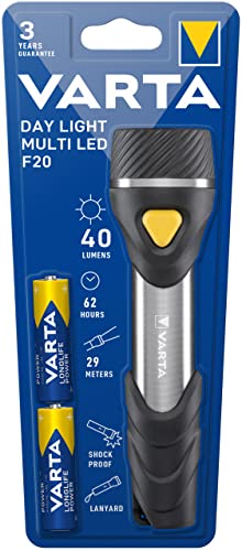 VARTA Taschenlampe mit 9 LEDs inkl. 2x AA Batterien, Day Light Multi LED F20 Leuchte, Taschenleuchte mit Anhänger, Lampe ideal für Haushalt, Angeln, Garage, Notfall, Stromausfall, Outdoor - 2
