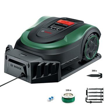 Bosch Home and Garden Rasenmäher Roboter Indego S+ 500 (mit 18V Akku und App-Funktion, Ladestation enthalten, Schnittbreite 19 cm, für Rasenflächen bis 500 m², im Karton), Schwarz, Grün - 2