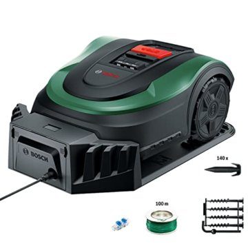 Bosch Home and Garden Rasenmäher Roboter Indego XS 300 (mit integriertem 18-V-Akku, Ladestation enthalten, Schnittbreite 19 cm, für Rasenflächen bis zu 300 m², im Karton) Schwarz, Grün - 2