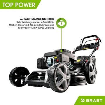Brast Benzin Rasenmäher mit Antrieb | 5,2kW (7PS) | 53cm Schnittbreite | viele Modelle | TÜV | 30-80mm Schnitthöhe | 60L Fangkorb | 4 Takt OHV Motor | Stahlgehäuse | Power - 3
