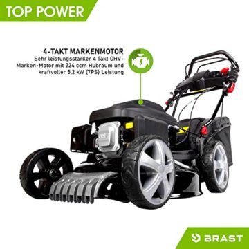 BRAST Benzin Rasenmäher mit Antrieb | 5,2kW(7PS) | Elektrostart | 46cm Schnittbreite | viele Modelle | TÜV | 4 Takt OHV Motor | 30-80mm Schnitthöhe | 60L Fangkorb | Stahlgehäuse | 18224 ESTART - 4