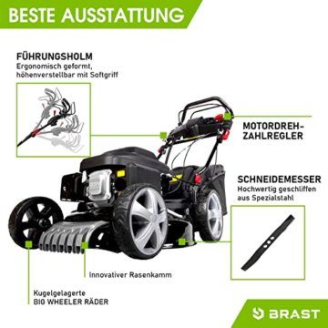 BRAST Benzin Rasenmäher mit Antrieb | 5,2kW(7PS) | Elektrostart | 46cm Schnittbreite | viele Modelle | TÜV | 4 Takt OHV Motor | 30-80mm Schnitthöhe | 60L Fangkorb | Stahlgehäuse | 18224 ESTART - 5