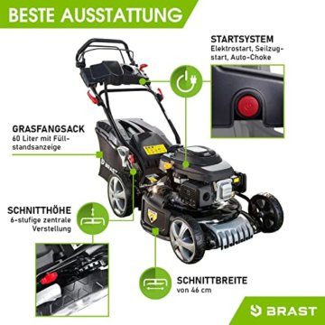 BRAST Benzin Rasenmäher mit Antrieb | 5,2kW(7PS) | Elektrostart | 46cm Schnittbreite | viele Modelle | TÜV | 4 Takt OHV Motor | 30-80mm Schnitthöhe | 60L Fangkorb | Stahlgehäuse | 18224 ESTART - 8
