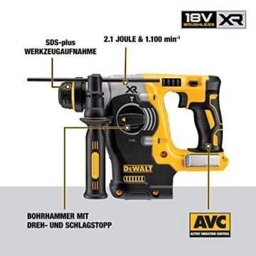 DeWalt SDS-plus XR Akku-Kombihammer / Schlagbohrmaschine DCH273NT (18V, bürstenlos, 24mm, ideal für Bohranker/Befestigungslöcher, Vibrationsreduzierung, ohne Akku & Ladegerät) - 3