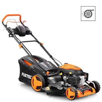 FUXTEC Benzin Rasenmäher FX-RM5196eS 4in1-6PS | 4-Takt Mäher mit Selbstantrieb & E-Start | 51cm Schnittbreite & Schnitthöhenverstellung - Inkl. 60L Grasfangkorb, Mulchfunktion & Seitenauswurf - 4