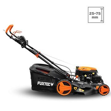 FUXTEC Benzin Rasenmäher FX-RM5196eS 4in1-6PS | 4-Takt Mäher mit Selbstantrieb & E-Start | 51cm Schnittbreite & Schnitthöhenverstellung - Inkl. 60L Grasfangkorb, Mulchfunktion & Seitenauswurf - 5