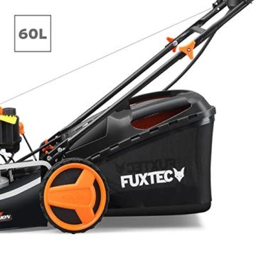 FUXTEC Benzin Rasenmäher FX-RM5196eS 4in1-6PS | 4-Takt Mäher mit Selbstantrieb & E-Start | 51cm Schnittbreite & Schnitthöhenverstellung - Inkl. 60L Grasfangkorb, Mulchfunktion & Seitenauswurf - 6