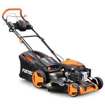 FUXTEC Benzin Rasenmäher FX-RM5196eS 4in1-6PS | 4-Takt Mäher mit Selbstantrieb & E-Start | 51cm Schnittbreite & Schnitthöhenverstellung - Inkl. 60L Grasfangkorb, Mulchfunktion & Seitenauswurf - 7
