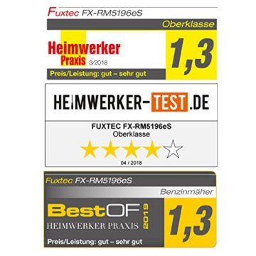 FUXTEC Benzin Rasenmäher FX-RM5196eS 4in1-6PS | 4-Takt Mäher mit Selbstantrieb & E-Start | 51cm Schnittbreite & Schnitthöhenverstellung - Inkl. 60L Grasfangkorb, Mulchfunktion & Seitenauswurf - 8