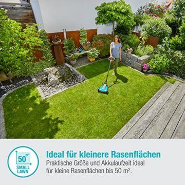Gardena Akku-Rasenmäher HandyMower 22/18V P4A Ready-To-Use Set: Handrasenmäher, für Rasenflächen bis zu 50 m², Schnitthöhenverstellbar, inkl. 18V P4A Akku (14620-20) - 2
