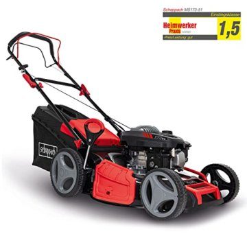 Scheppach MS173-51 Benzin Rasenmäher mit Antrieb - 51cm Schnittbreite | Reinigungsfunktion | 65 Liter Fangkorb | Stahlgehäuse | 7-stufige Höhenverstellung | Mulchfunktion | Seitenauswurf | Radantrieb - 2