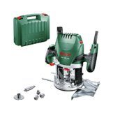 Bosch Oberfräse POF 1400 ACE (1400 W; für Holzbearbeitung; 3x Spannzange; Fräser; Parallelanschlag; Absaugadapter; im Koffer) - 1