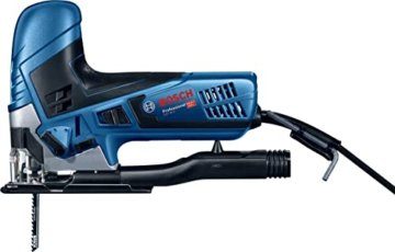 Bosch Professional Stichsäge GST 90 E (650 Watt, 1x Sägeblatt, Absaug-Set, Spanreißschutz, Schnitttiefe in Holz: 90 mm, im Koffer) - 2