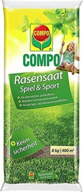 COMPO Rasensaat Spiel und Sport, Universelle Rasenmischung mit Rasensamen / Grassamen, 8 kg, 400 m² - 1