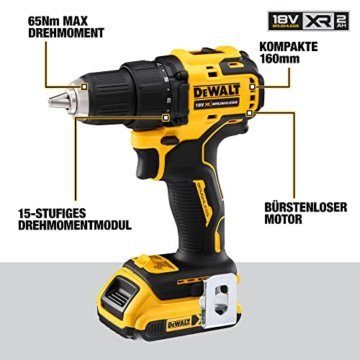 Dewalt 18V XR 2-Gang Akku-Bohrschrauber DCD708D2T (bürstenloses Vollmetall-Getriebe, 13 mm Vollmetall-Schnellspann-Bohrfutter, LED-Arbeitslicht, inkl. 2x Akkus, Ladegerät, Gürtelclip, T Stak Box) - 2