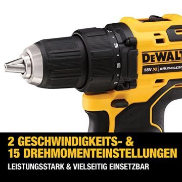 Dewalt 18V XR 2-Gang Akku-Bohrschrauber DCD708D2T (bürstenloses Vollmetall-Getriebe, 13 mm Vollmetall-Schnellspann-Bohrfutter, LED-Arbeitslicht, inkl. 2x Akkus, Ladegerät, Gürtelclip, T Stak Box) - 3